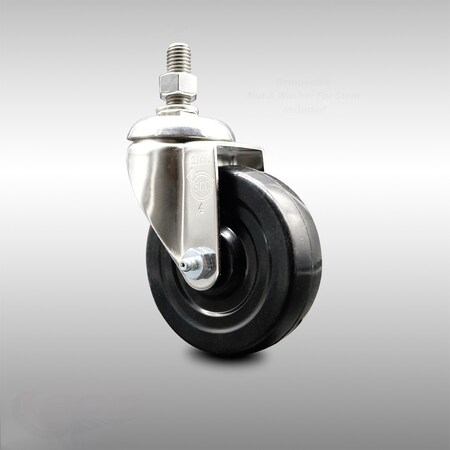 Service Caster 4 Inch 316SS Soft Rubber Wheel Swivel 3/8 Inch Threaded Stem Caster SCC SCC-SS316TS20S414-SRS-381615